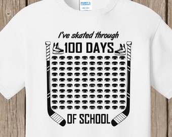 Hockey 100th Day of School T Shirt white  - I've skated through 100 days of school Ships very quickly