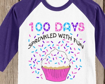 100th Day of School Raglan T Shirt - 100 sprinkles - 100 days sprinkled with fun - Celebrate 100 days of school!!