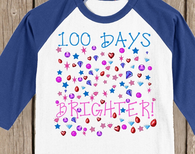 100th Day of School Raglan T Shirt - 100 bright things - 100 days brighter - Celebrate 100 days of school!! 3/4 sleeve baseball style raglan