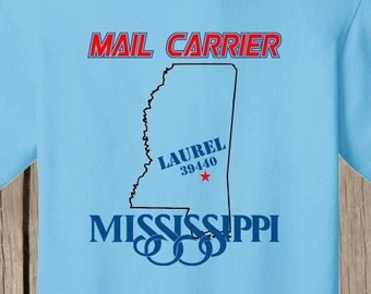 Mail Carrier Postal T shirt with your state, city/county, and zip code - available in several colors