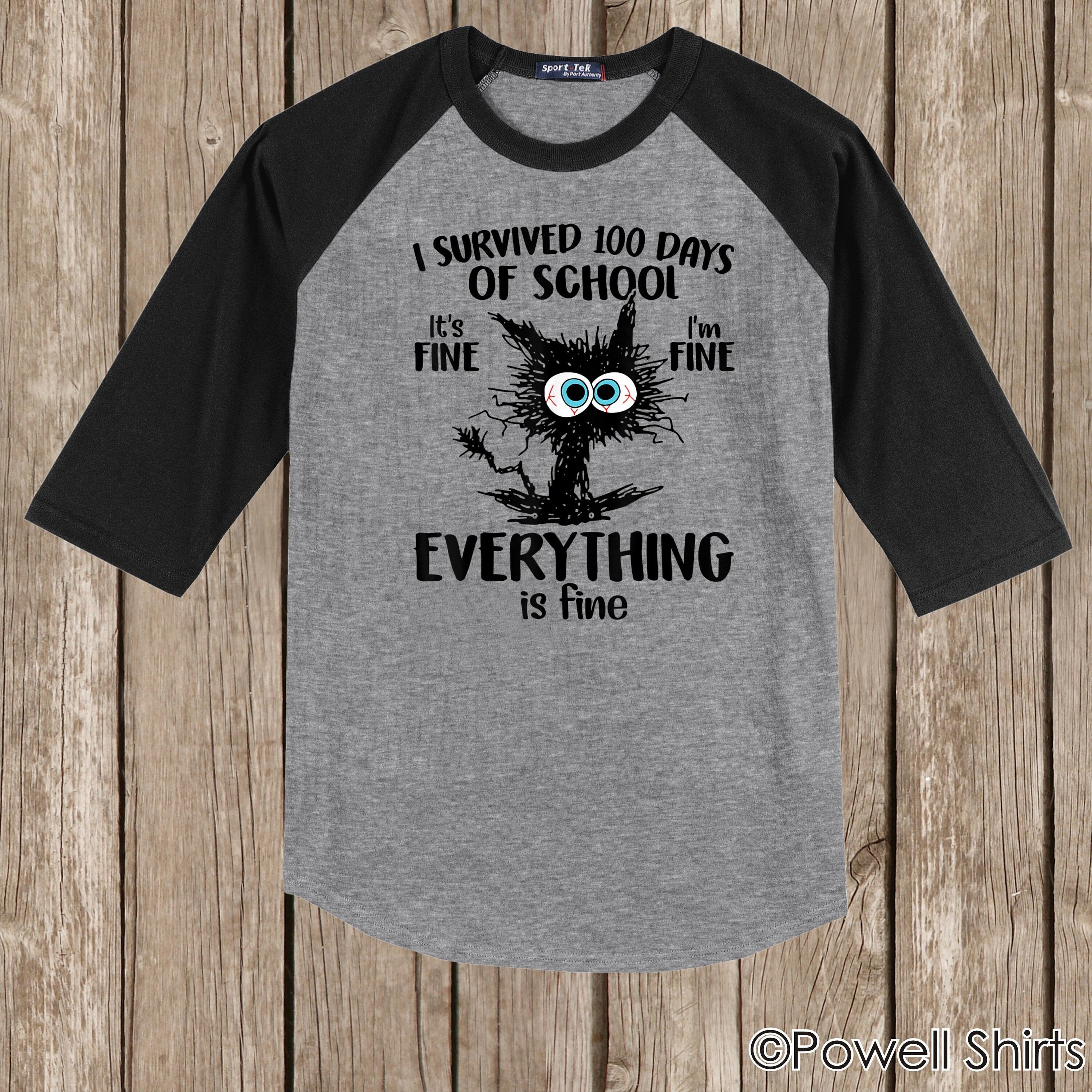 100th Day of School Raglan baseball style T Shirt - Crazy cat - I