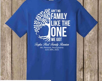 Taylor Hart Reunion T Shirt -  TRUE royal blue shirt with white print - front print - please order at least 4 weeks before needed