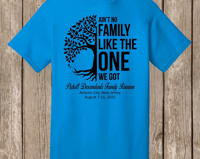 Pickett Descendants Family Reunion T Shirt -  sapphire shirt front print - please order at least 4 weeks before needed