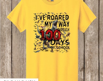100th Day of School T-Shirt - "Roared" Dinosaurs Gildan daisy yellow