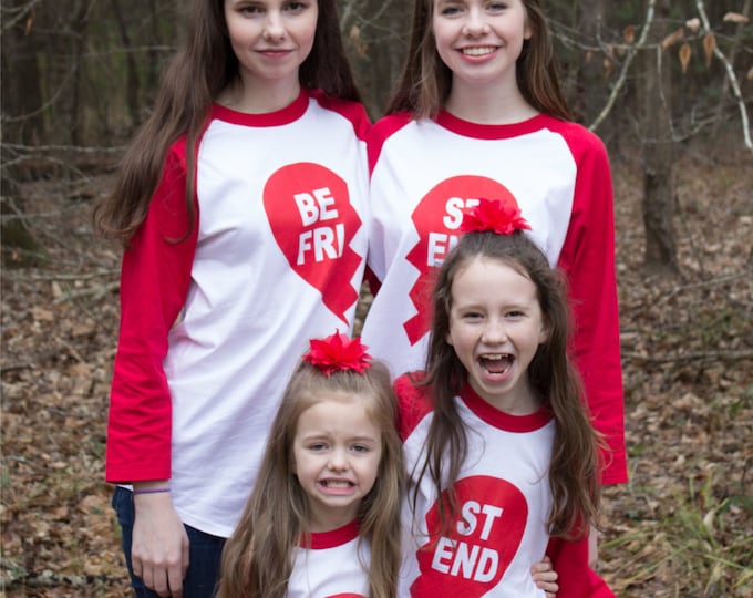 Best Friend Shirts Valentine -or not- Heart Raglan Baseball Style T Shirt Coordinating Family set for sisters, brothers, friends or lovers!