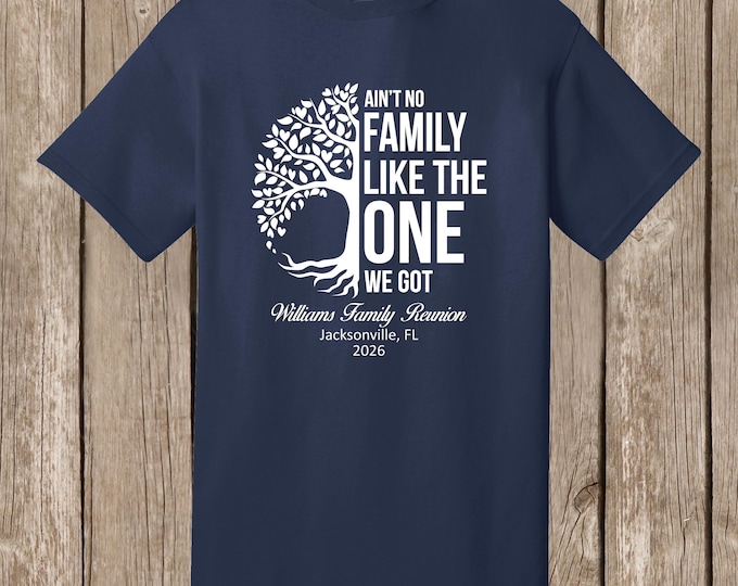 Williams Family Reunion T shirts - various shirt colors-white print-front-Ain't No Family/Half tree design-please order 6 wks before needed