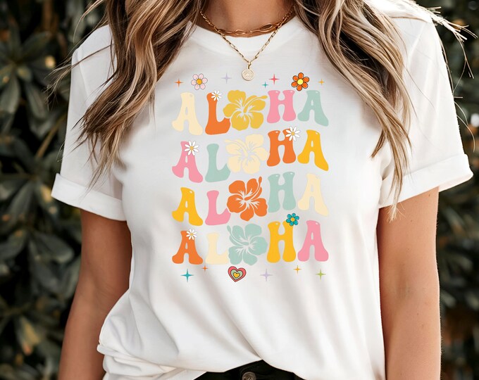 Aloha Aloha Aloha T shirt - Fun Beach Hawaiian T shirt - sizes infant, toddler, youth and adult - several colors Celebrate Hawaii retro tee