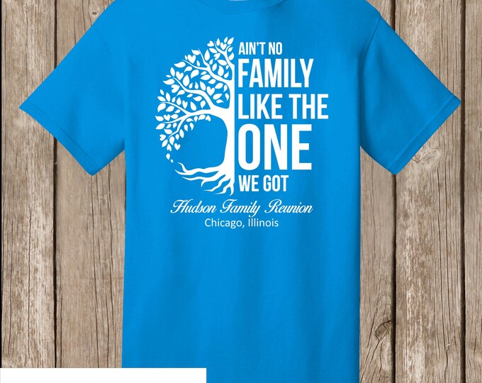 Ball and Hudson Family Reunion T Shirts - special listing - 9 shirts, some sapphire, some royal blue - front print, half tree