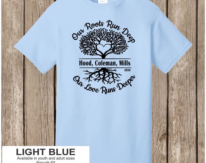Hood, Coleman, Mills T Shirts- LIGHT BLUE shirt/black print - please order by Aug 10 to receive by Aug 31