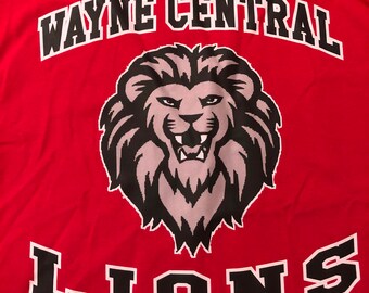 Wayne Central Lions red T shirt size ADULT large or ADULT XL Mississippi High School Spirit shirt one shirt Clearance Item