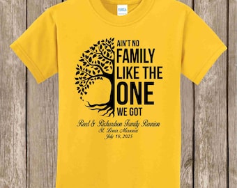 Reed and Richardson Family Reunion T Shirts - 72 LEMON YELLOW shirts - front print only - black ink - half tree...