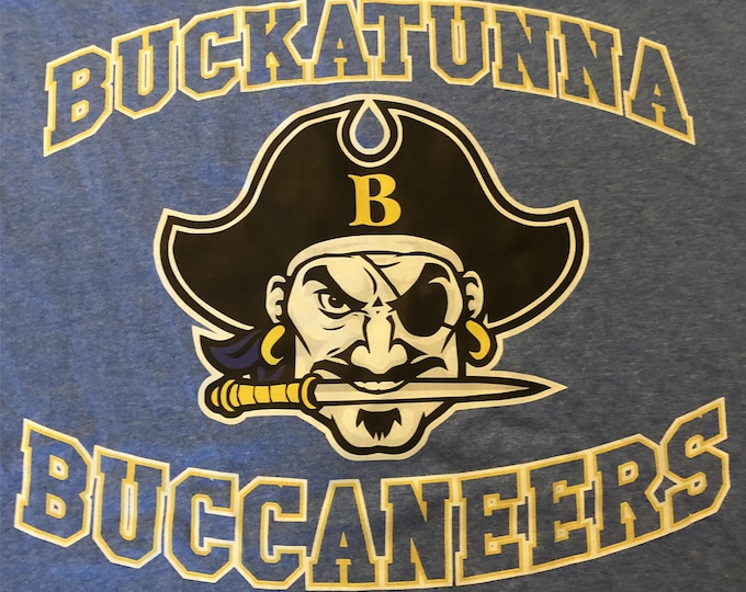 Buckatunna Buccaneers heathered royal blue T shirt size LARGE Mississippi High School Spirit shirt Clearance Item