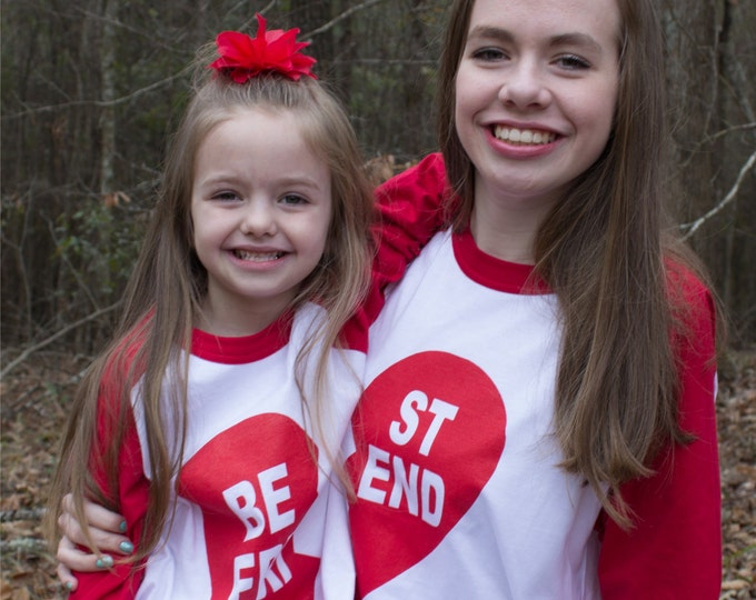 Best Friend Valentine -or not- Heart Raglan Baseball Style T Shirt Coordinating Family set for sisters, brothers, friends or lovers! All Szs