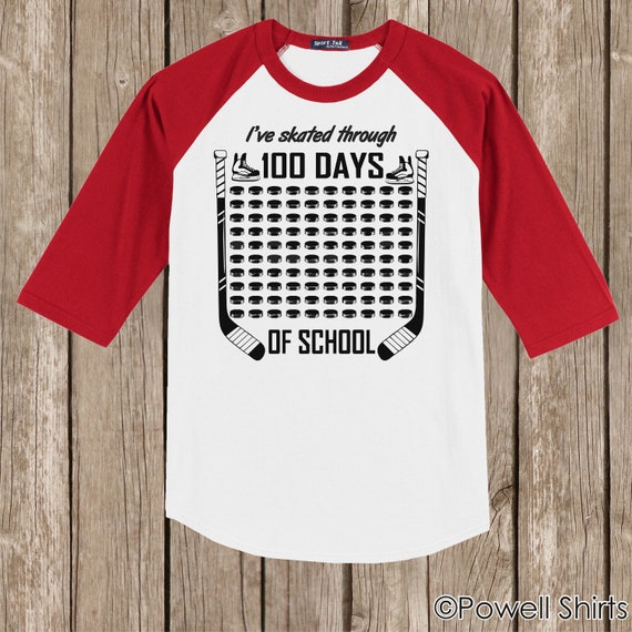 Hockey 100th Day of School Raglan T Shirt I've skated through 100 days of school 3/4 sleeve baseball style shirt. Celebrate 100 school days!