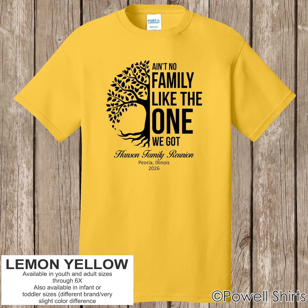 Hanson Family Reunion T Shirt- LEMON YELLOW shirt/black print - Ain't No...half tree desig