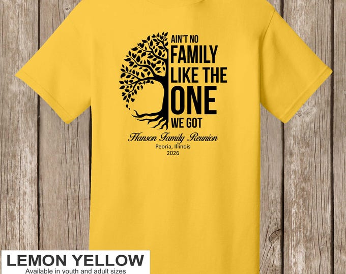 Hanson Family Reunion T Shirt- LEMON YELLOW shirt/black print - Ain't No...half tree design - please order at least 6 weeks before needed