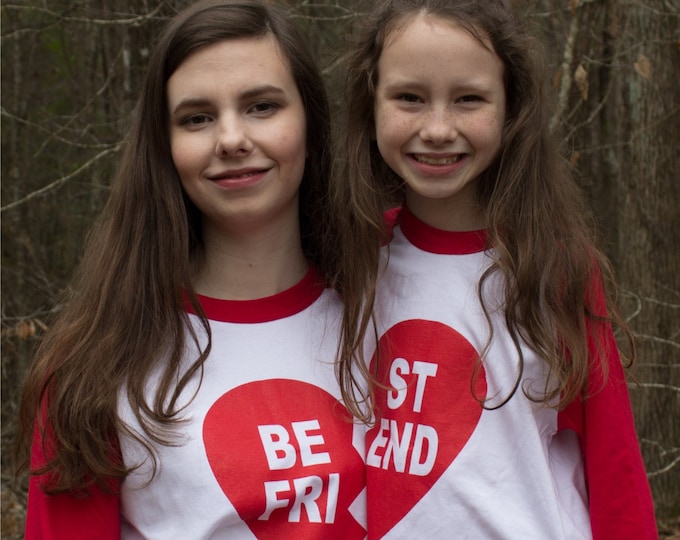 Best Friends Valentine (or not) Heart Raglan Baseball Style T Shirt coordinating set for sisters, brothers, friends, or lovers!!  All sizes.