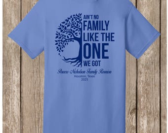 Powers-Nicholson Family Reunion T Shirts - special listing - 43 CAROLINA BLUE shirts - front print, navy half tree