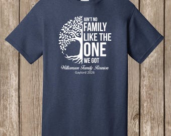 Williamson Family Reunion T Shirts - special listing -  heather navy T shirts - front print - half tree design - ship May 26