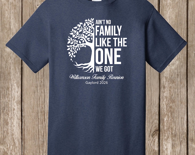 Williamson Family Reunion T Shirts - special listing -  heather navy T shirts - front print - half tree design - ship May 26