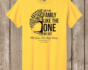 Willis, Grover, Kato Family Reunion T Shirt- LEMON YELLOW shirt/black print - Ain't No...half tree design - pls order 6 wks before needed