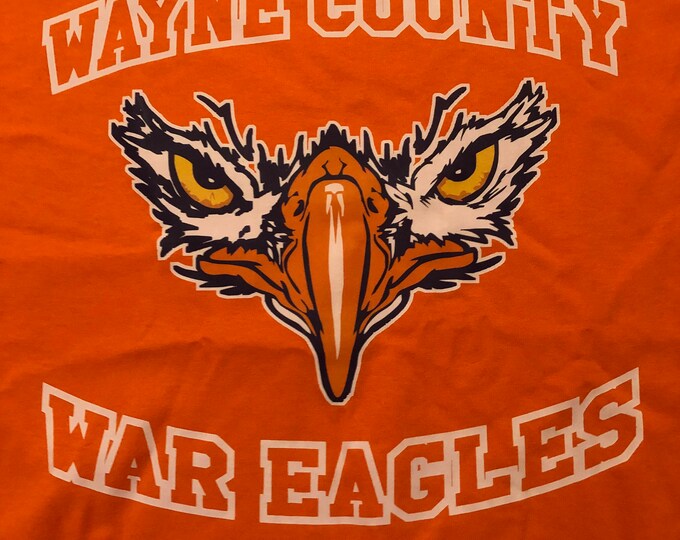 Wayne County War Eagles T shirt size ADULT large, ADULT xl, or ADULT 2X orange Mississippi High School Spirit shirt Clearance Item one shirt