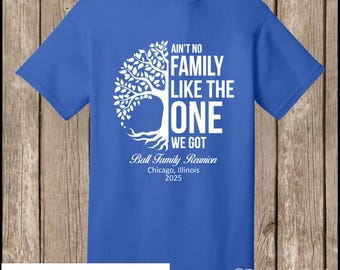 Ball and Hudson Family Reunion T Shirts - special listing - 9 shirts, some sapphire, some royal blue - front print, half tree