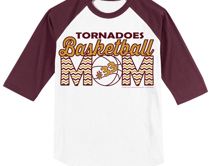 Personalized Basketball Mom T Shirt Raglan Your Choice of Print, Shirt Color, Team Name