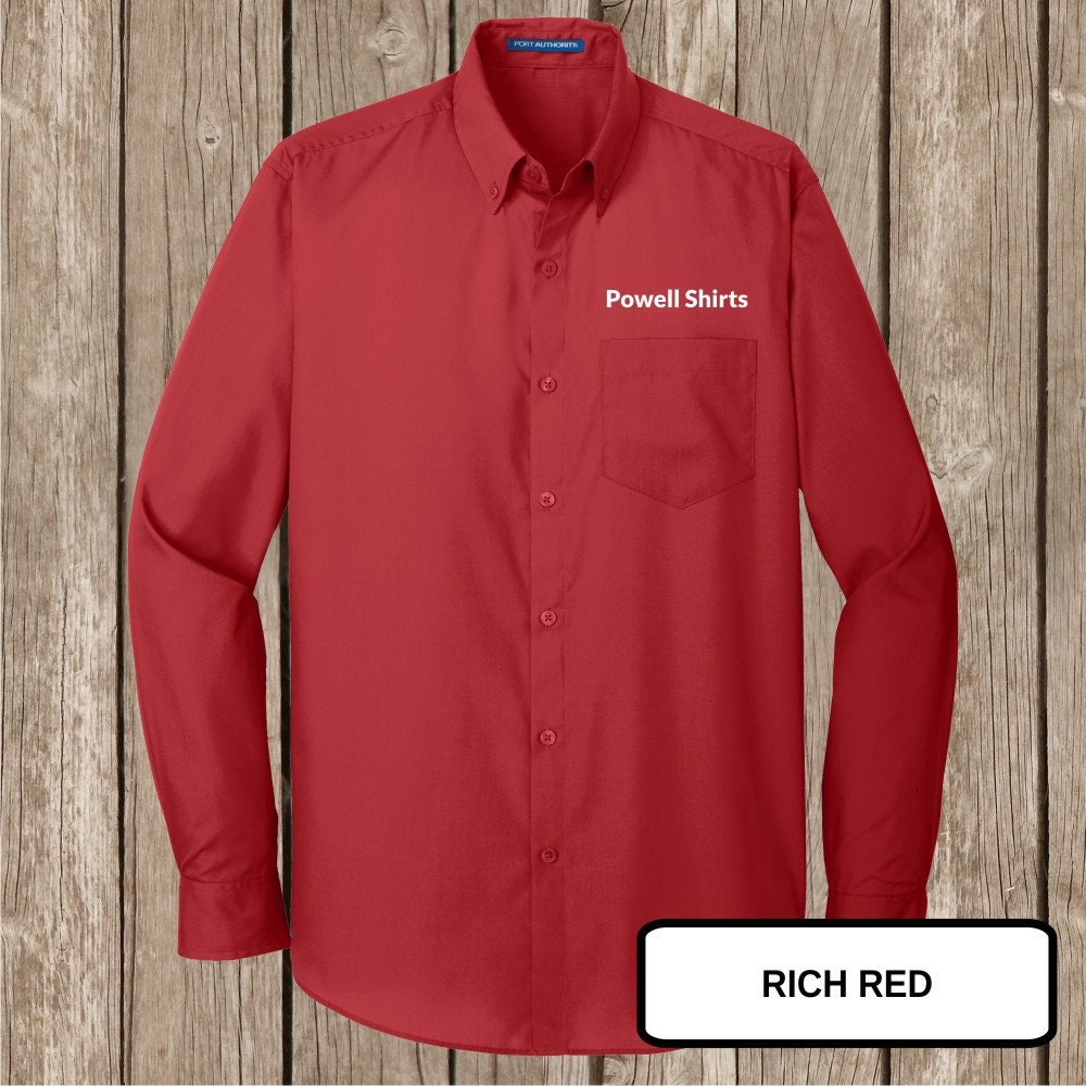 Personalized dress business shirt long sleeved poplin shirt Port Authority  w button down collar - your name and/or logo above pocket