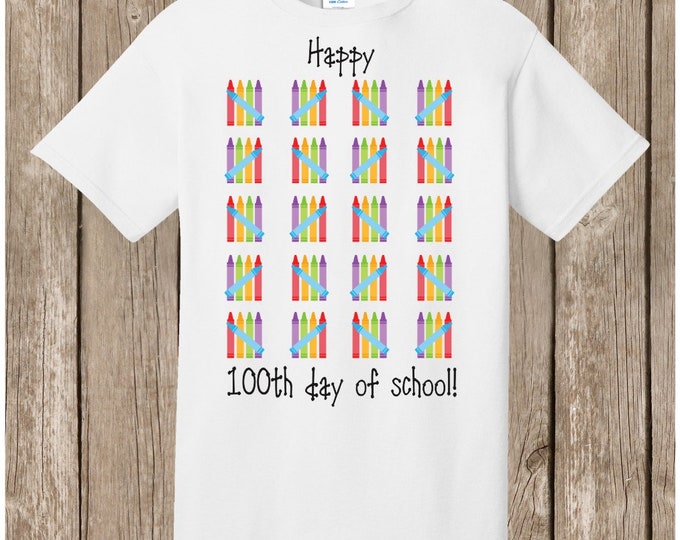 100th Day of School T Shirt white.  100 crayons in tally marks.  Celebrate 100 days of school!  Ships very quickly