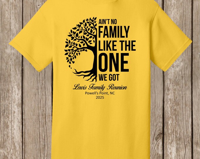Lewis Family Reunion T Shirts - special listing - 54 LEMON YELLOW shirts - Half Tree Ain't No... - black print