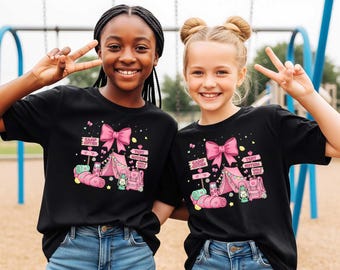Cute Girls' Camping T shirt, pink bow girly design, tent, sister, summer camp, best friends - one regular unisex T shirt