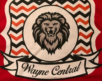 Wayne Central Lions red T shirt size chevron design ADULT large Mississippi High School Spirit shirt one shirt Clearance Item