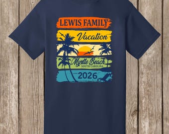 Lewis Family Vacation 2026  T shirts - NAVY BLUE shirts - design as shown here - please order 6 weeks before needed