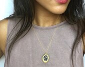 Druzy Locket Necklace - Handmade Aurora Green Oval Drusy Set in Keepsake Locket with Victorian Etching - Unique Gift Ideas - Boho Jewelry
