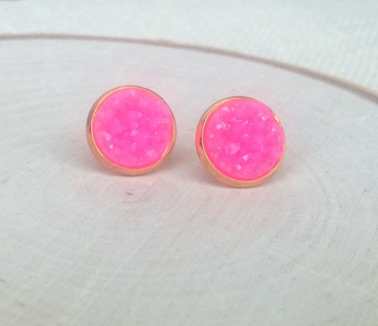 Pink Druzy Stud Earrings danica Hot Pink - Etsy