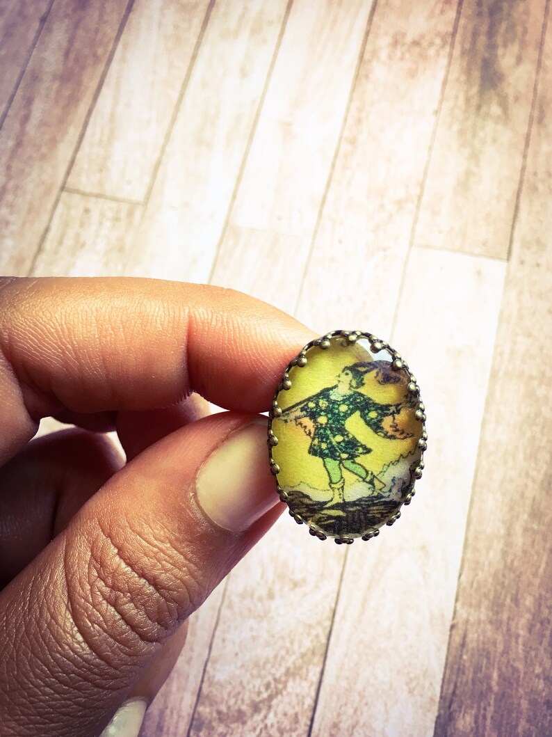 Adjustable Bronze Band with Crown Edge Detail Gifts for New Beginnings Leap of Faith The Fool Tarot Ring Free Spirits Young Graduates