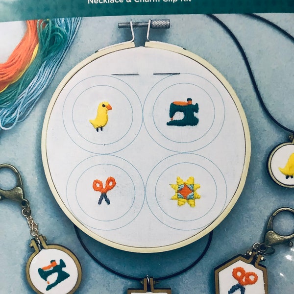 Missouri Star Quilt Company "Miniature Embroidery Hoop Necklace and Charm Clip" Kit number 4045.....Complete Kit..Embroidery Kit