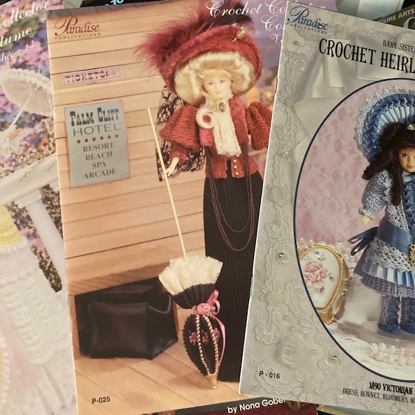 Paradise Crochet Collector Costume Patterns…Choice…1890 Victorian Bebe..1896 Traveling Costume..1885 Countryside Attire..Gifts to Crochet