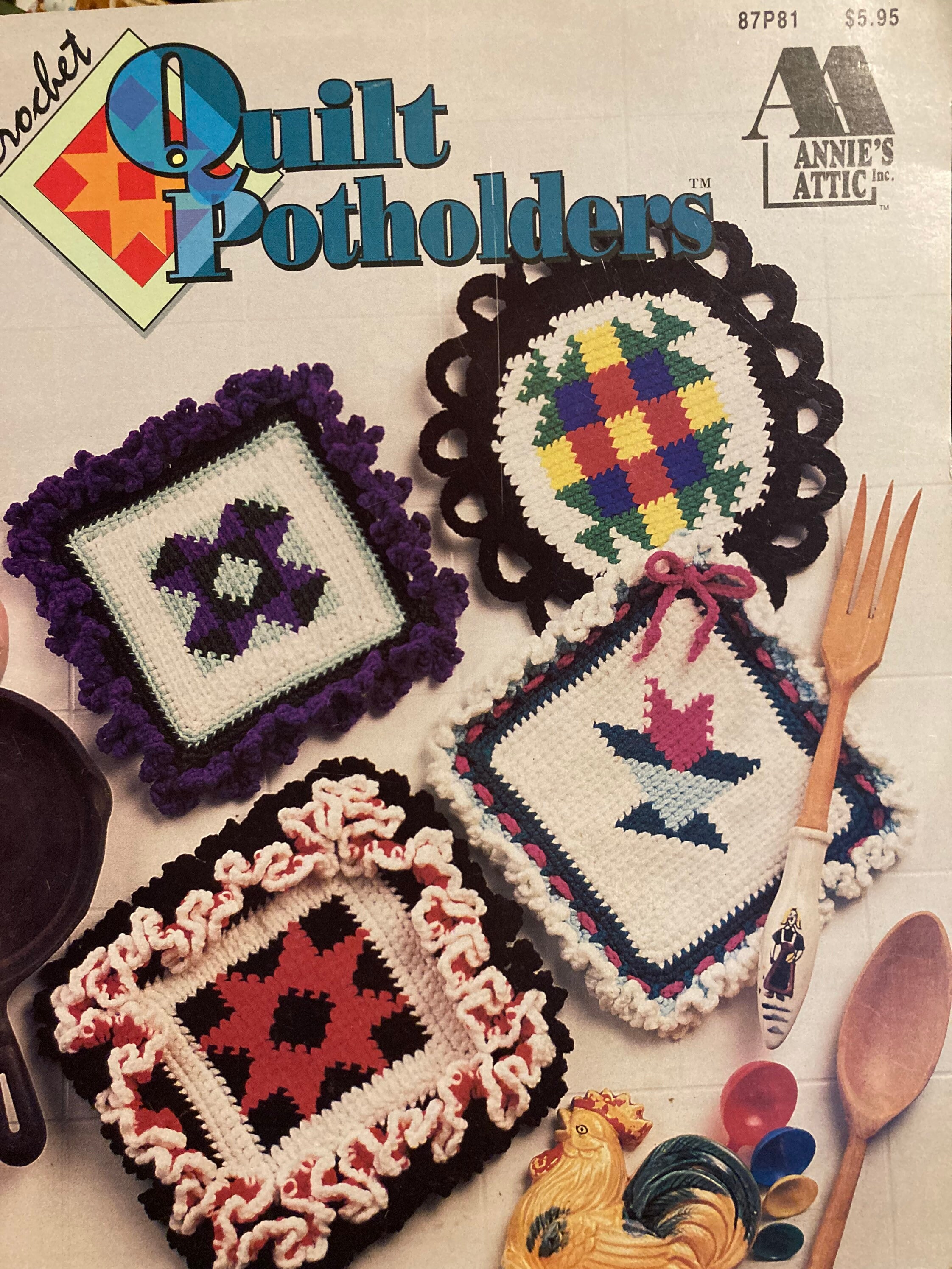 Annie's Attic Crochet Quilt Potholders...Book 87P81..........9 Crochet  patterns...Designs by Mary Layfield
