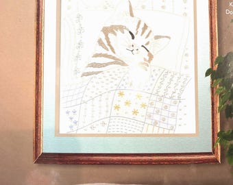 Sleeping Kitty Embroidery kit..Janlynn 021-1327…11” x 14” Candlewicking Embroidery kit...Hand Embroidery