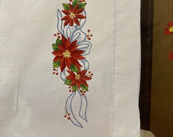 Poinsettia  Pillowcases Stamped For Embroidery….Pair of Pillowcases to Stitch