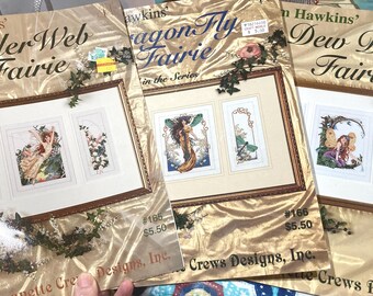 Sam Hawkins Spider Web Fairie, DragonFly Fairie, or Dew Drop Fairie”...Choice of Fairies .....Counted Cross Stitch...…Designs by Sam Hawkins
