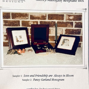 Moss Creek Designs No. 103...Two Samplers for Keepsake Box...Love and Friendship..Pansy Garland..Counted Count Stitch Charts...Rae Iverson..
