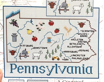 Map of Pennsylvania Counted Cross Chart by Sue Hillis Designs…SHD Map 38...State chart..Gift to make