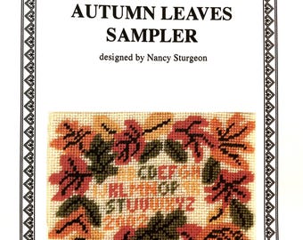 The Autumn Leaves Sampler Counted Cross Stitch Pattern Designed by Nancy Sturgeon….Cross Stitch