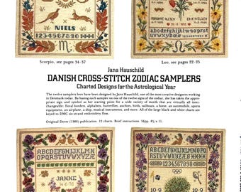 Danish Cross-Stitch Zodiac Samplers Charted Designs for the Astrological Year by Jana Hauschild…Embroidery Book...Gift For A Stitcher
