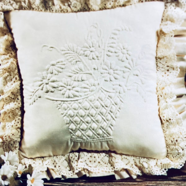 Basket Of Flowers Trapunto Pillow  Embroidery kit..Newstalgia Designs kit...Hand Embroidery kit