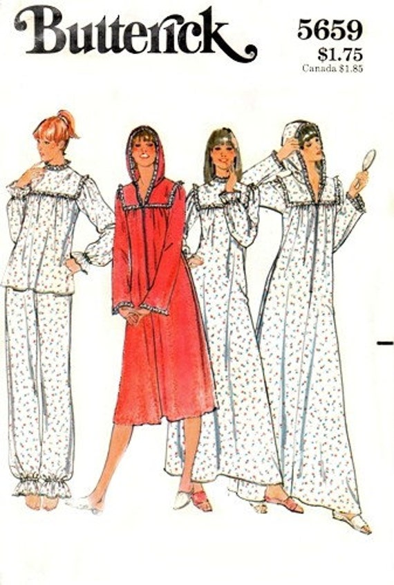 Butterick 5659 Old Fashioned Pajamas Nightgown and Hoodie | Etsy