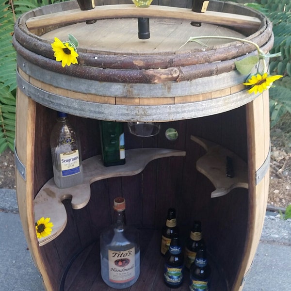 Unique Reclaimed Oak Wine Barrel Liquor Cabinet/Mini Bar!